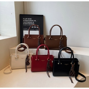 Detailed arrangement of crossbody bags in five colors including brown and matte black