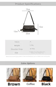 Paramètres de taille détaillés du sac bandoulière en cuir PU avec mesures de la sangle