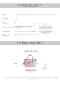 Tableau des tailles pour sac à main en PU rose montrant dimensions et capacité interne
