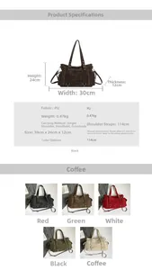Detailed dimensions and color options of the vintage high-capacity PU leather tote bag