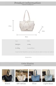 Detailed size specifications for large capacity tote bag with bow and star patterns