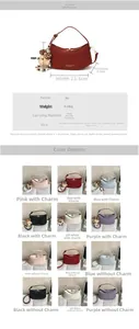 Detailed size chart and multi-color matrix for the half-moon PU leather crossbody bag