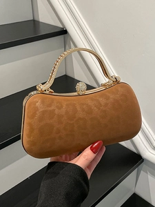 Pochette de Soirée Élégante Léopard pour Femmes Poignée en Métal Doré Fermoir Strass Mode Banquet Fête Sac Chaîne Épaule