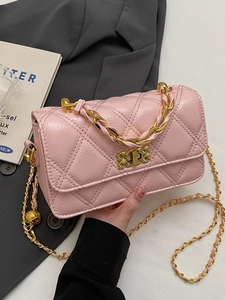Elegant Rhombic Quilted Shoulder Bag For Women Fashion Gold Chain Strap Crossbody Bag Synthetic Leather Small Square Handbag