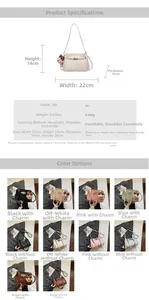 Detailed size chart and multi-color options for minimalist PU leather shoulder bag