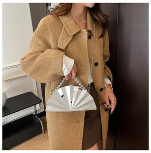 Chic silver mirror shell bag with metal bead handle and crossbody chain for women