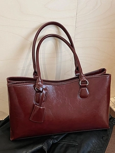 Women's High Quality Large Capacity Synthetic Leather Tote Bag Minimalist Oil Wax Texture Shoulder Bag Casual Underarm Bag