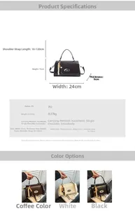 Detailed size specifications and material chart for vintage PU leather square handbag