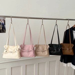 Selection of retro pleated tote bags in beige pink apricot black and brown colors