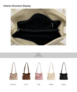 Detail view of large capacity tote bag interior structure and five color options