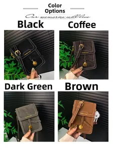 Detailed grid view of four small crossbody phone bags in black, coffee, green, and brown