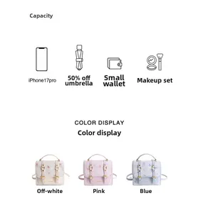 Detail view showing capacity for phone, umbrella and makeup in the cute mini backpack