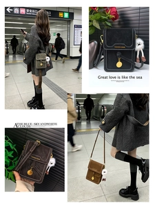 Detailed view of fashion PU leather crossbody phone bags with unique knot and metal charm