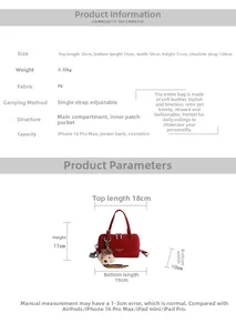 Dimensions détaillées du sac à main en cuir PU rouge avec taille et capacité précises