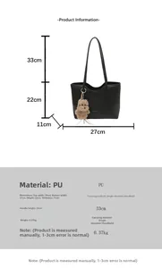 Specifiche dettagliate sulle dimensioni per la borsa tote in pelle PU nera con ciondolo