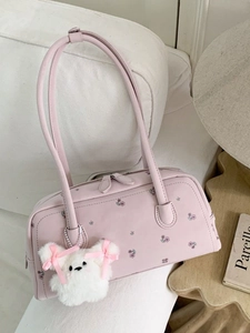 Korean Style Sweet Floral Printed Shoulder Underarm Bag For Women High-End PU Leather Pillow Bag With Plush Charm Commuter