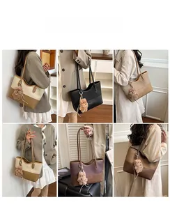 Borsa tote alla moda con design color block e ciondolo a forma di orso in vari look chic