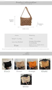 Size chart for the woven crossbody bag showing dimensions 25x20x5cm and woven material