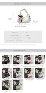 Detailed chart showing PU leather dumpling bag sizes and colors with bear charm