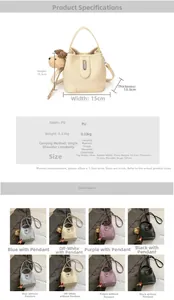 Detailed size chart and specifications for the stylish PU leather mini bucket crossbody bag