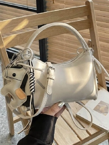 Minimalist Synthetic Leather Shoulder Bag For Women 2026 Fashion Crossbody Handbag With Horse Charm Commuting Office Tote