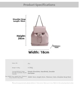 Pink PU leather backpack size guide showing dimensions with 18cm width and 20cm height