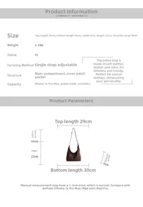 Detailed size chart for large PU leather tote bag with dimensions and interior structure