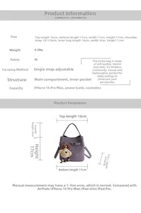 Detailed size chart for PU leather bucket bag with dimensions and capacity overview
