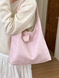 Pink oversized hobo shoulder bag in soft matte leather for women by Smart Fashion