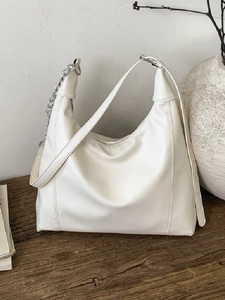 Women Large Capacity Synthetic Leather Shoulder Bag Minimalist Retro Hobo Bag Metal Chain Stitching Daily Commute Bag