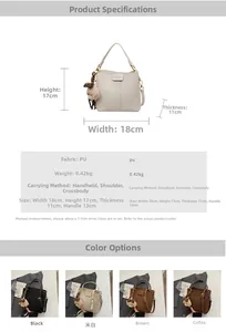 Detailed dimension guide for PU leather bucket bag showing 18x17x11cm size and handle