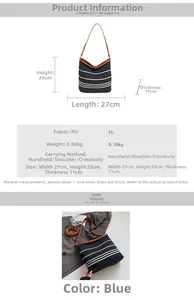 Detailed view of striped bucket bag dimensions 27cm x 25cm with PU leather strap