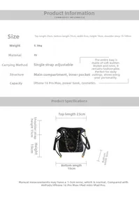 Spécifications détaillées des dimensions du sac seau en cuir matelassé noir