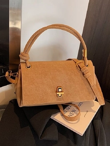 Vintage Women Synthetic Leather Shoulder Bag With Turn-lock Knot Handle Crossbody Small Square Handbag Casual Fashion Bag