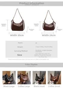 Size chart showing large and small tote bags dimensions with material details and weights