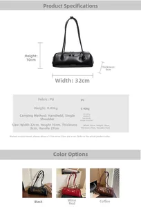 Detailed size specifications for the French minimalist PU leather baguette shoulder bag
