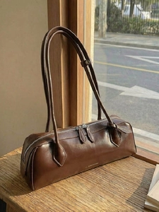 French Minimalist Dachshund Baguette Bag For Women Vintage Synthetic Leather Underarm Shoulder Bag Solid Color Fashion Handbag