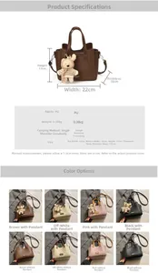 Detailed dimension chart and color variants for the minimalist PU leather tote bag