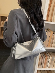 Chic silver metallic underarm shoulder bag for women with minimalist tote design