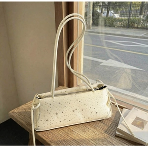 Sac Baguette en Similicuir à Imprimé Étoiles pour Femmes Grande Capacité Bandoulière Fine Sac Sous le Bras pour le Quotidien