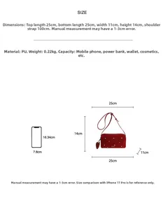 Guide des tailles pour sac à main à rivets avec dimensions et comparatif de taille