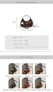 Detailed size chart and multi-color selection of the quilted PU leather hobo bag