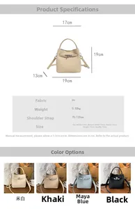 Detailed size and color chart for lychee pattern PU bucket bag with metal buckle