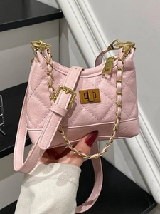 Fashion Quilted Rhombic Shoulder Bag For Women Mini Vintage Chain Crossbody Bag Synthetic Leather Horizontal Square Bag
