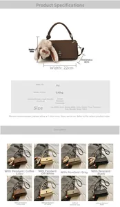 Detailed dimension chart and color options for stylish women's PU crossbody handbag