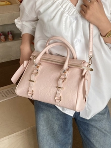 Borsa a mano vintage rosa plissettata con doppi manici e tracolla regolabile chic