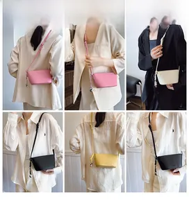 Litchi texture mini crossbody bags in pink, beige, black, and yellow with metal ball charm