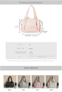 Tableau des tailles et spécifications détaillées du sac cabas en similicuir en quatre coloris