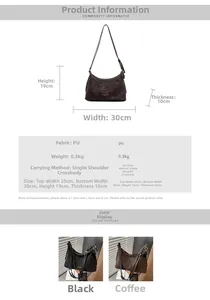 Tableau des tailles et spécifications pour le sac à bandoulière plissé en cuir PU souple