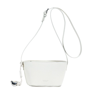 Elegant white pebble leather crossbody bag with heart charm and slim shoulder strap